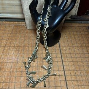 Lia Sophia Necklace 20”L Adj. Brassy Gold Chain  Geometric Triangular Charms GUC